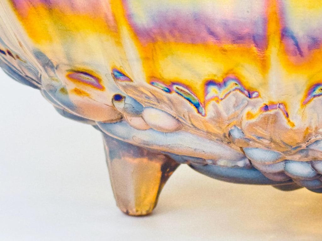Product image for 'vintage indiana amber carnival glass harvest grape four footed fruit bowl' (view ecaad3)