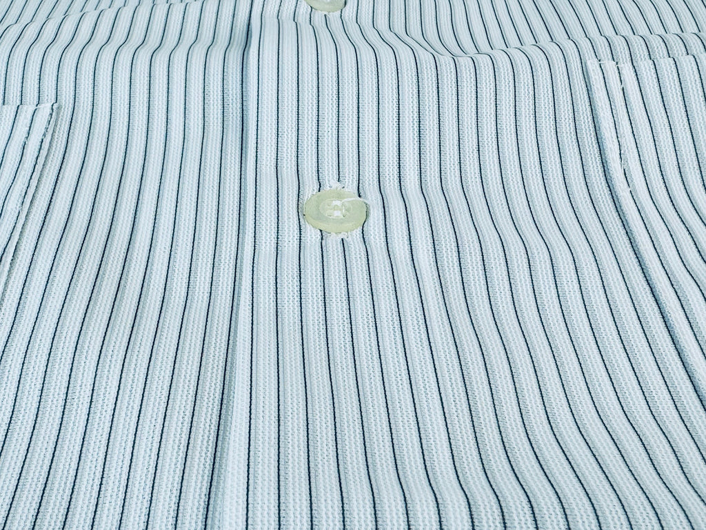 Product image for 'vintage 1970s blue grey striped short sleeve button up shirts 100 nylon made in hong kong by beau ville sold separately' (view 85f796)