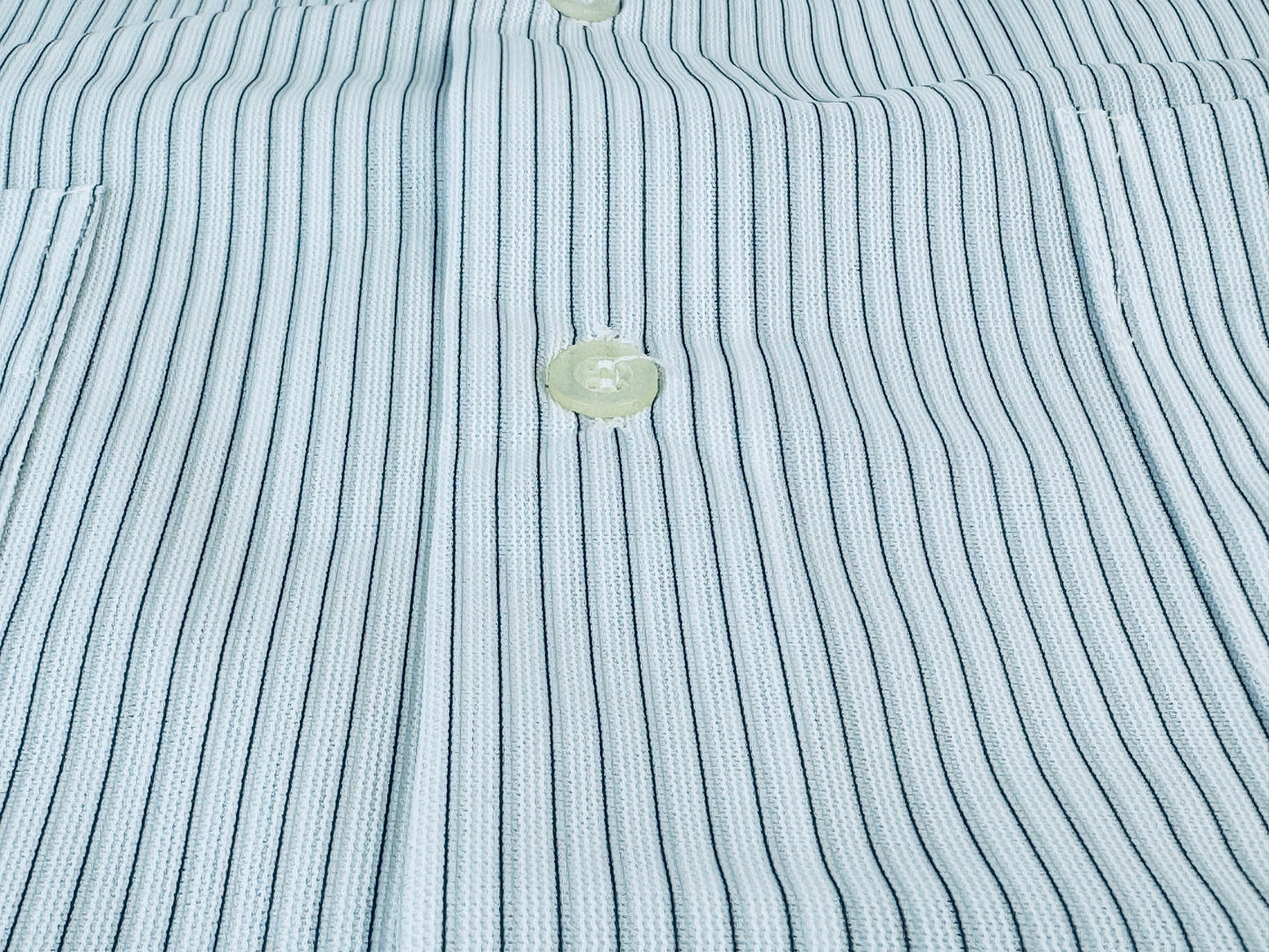 Product image for 'vintage 1970s blue grey striped short sleeve button up shirts 100 nylon made in hong kong by beau ville sold separately' (view 85f796)