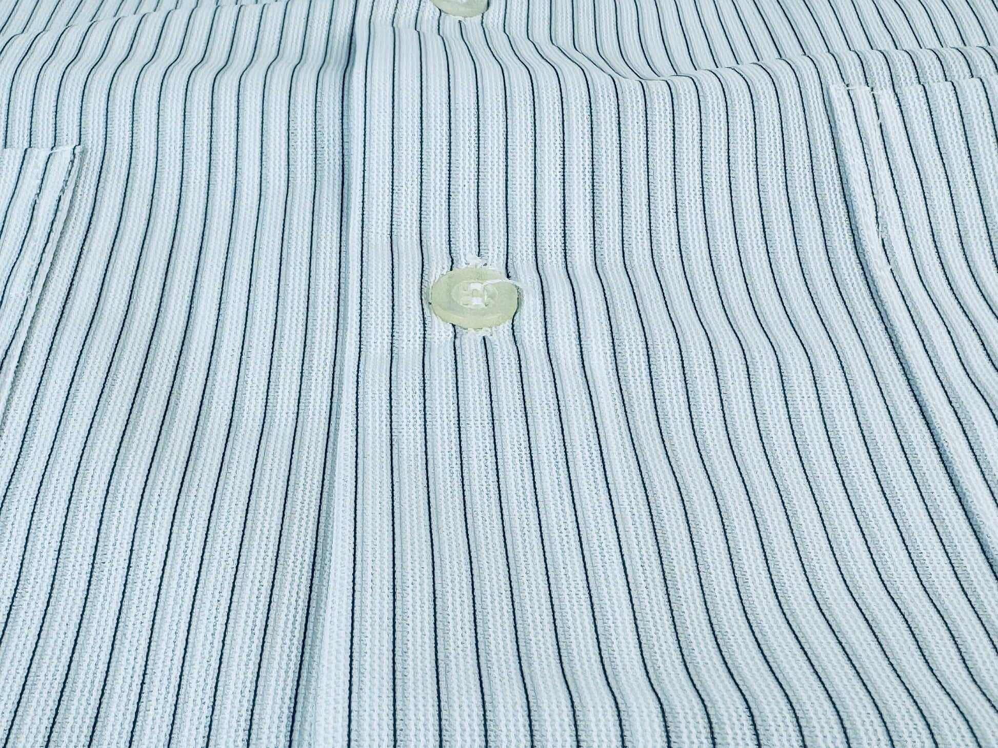 Product image for 'vintage 1970s blue grey striped short sleeve button up shirts 100 nylon made in hong kong by beau ville sold separately' (view 85f796)