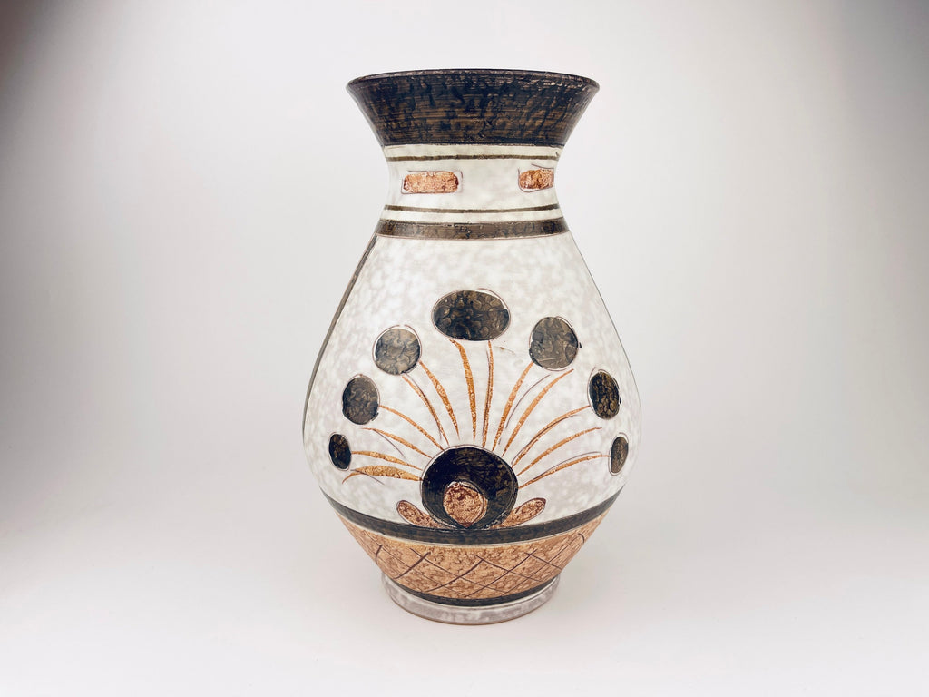 Product image for 'vintage italian muted earth tone hand painted mcm pottery widemouth vase made in italy by italica arc pottery' (view f27595)