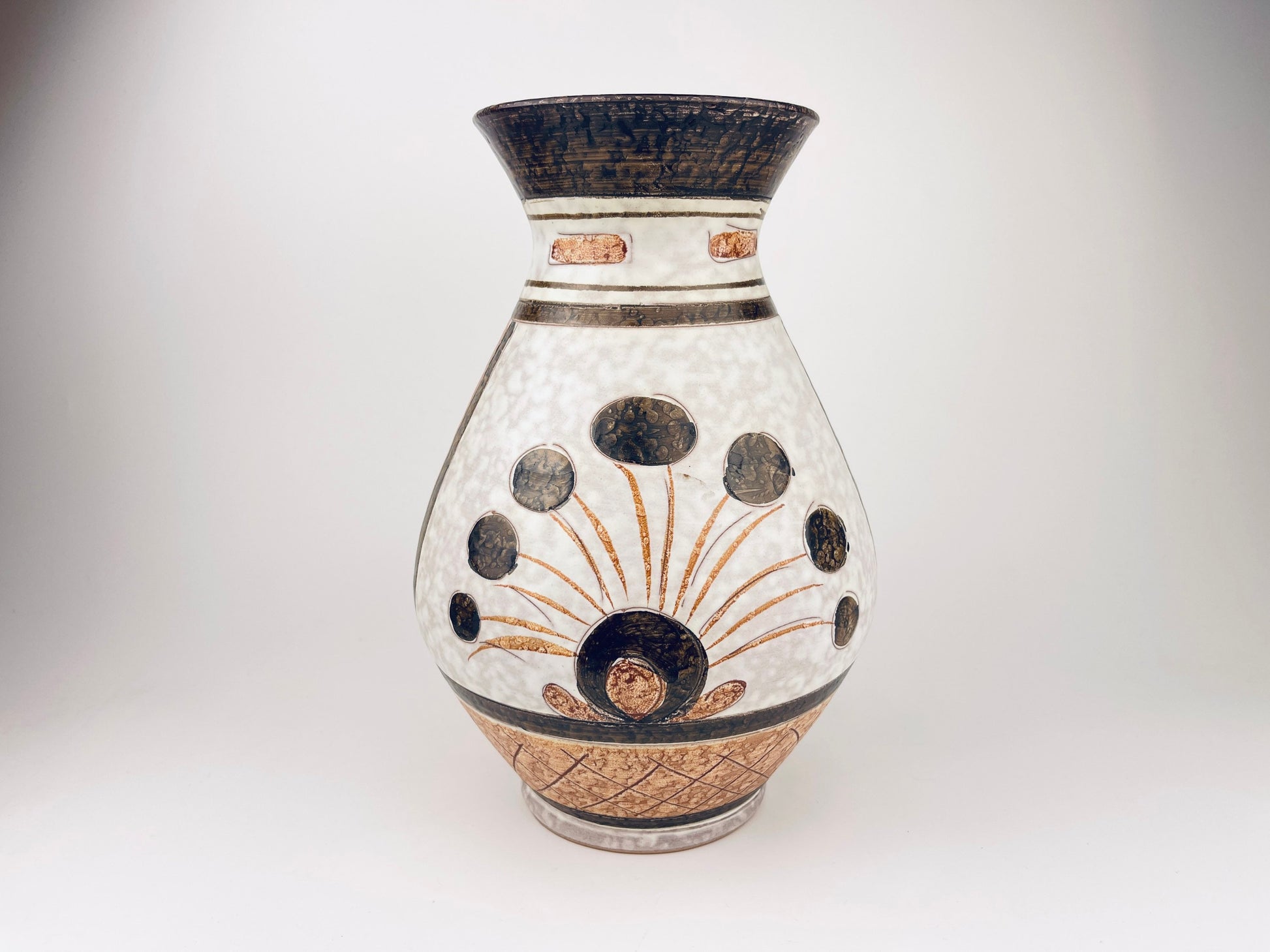 Product image for 'vintage italian muted earth tone hand painted mcm pottery widemouth vase made in italy by italica arc pottery' (view f27595)