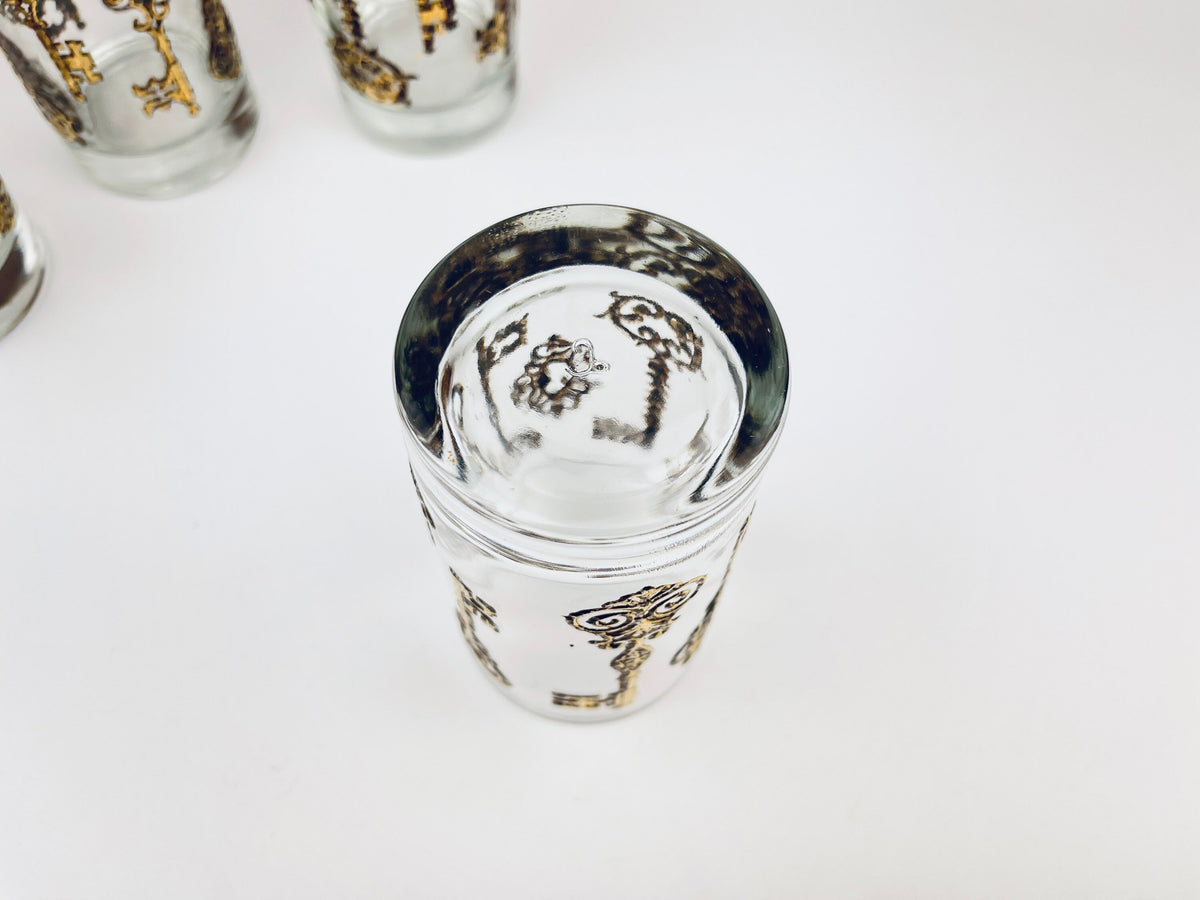Product image for 'vintage libbey golden embossed skeleton key glasses set of four 4' (view f7b110)