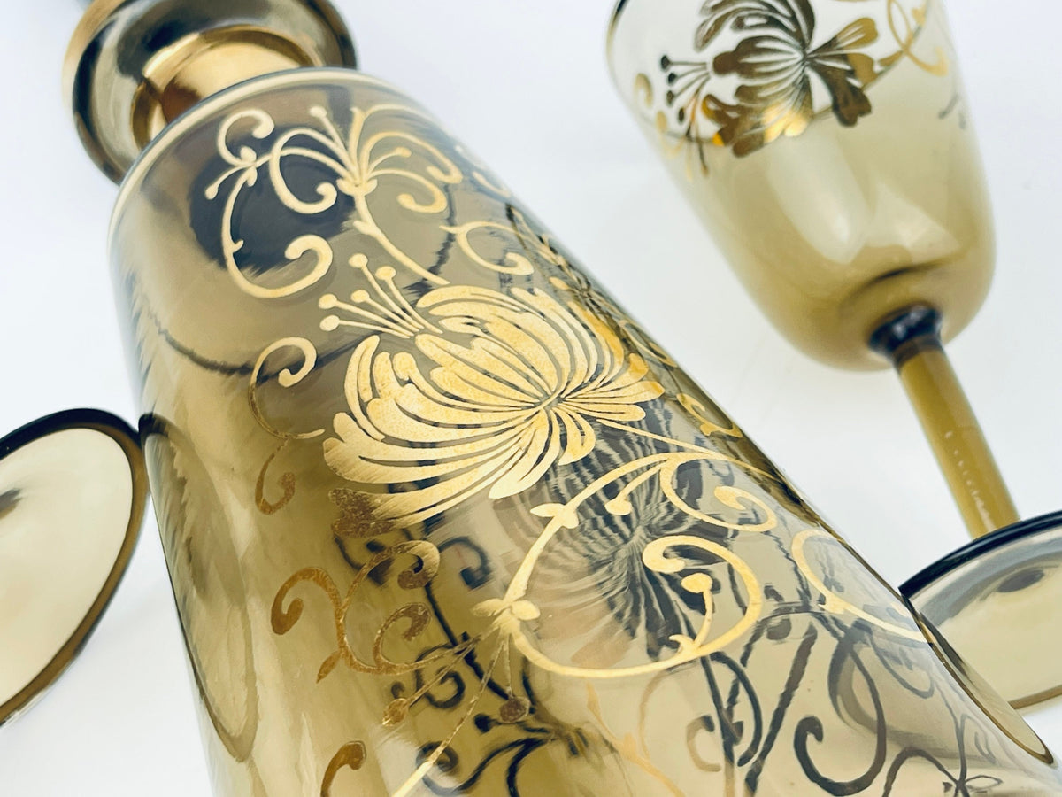 Product image for 'vintage bohemia crystal black gold floral decanter set mid century elegance' (view ed6359)
