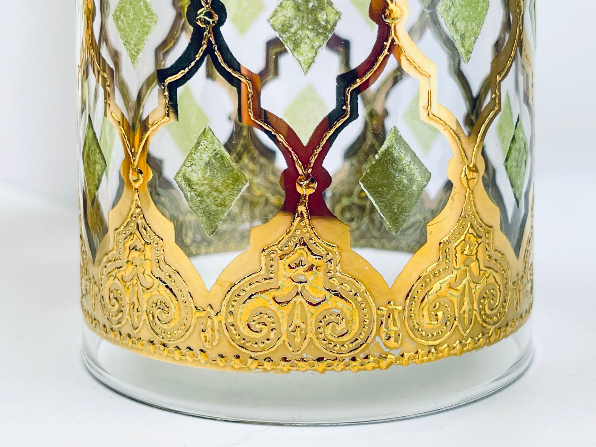 Product image for 'vintage culver tyrol valencia 22 kt gold emerald green diamond pattern barware glasses set of five 5 barware gift' (view b53c24)