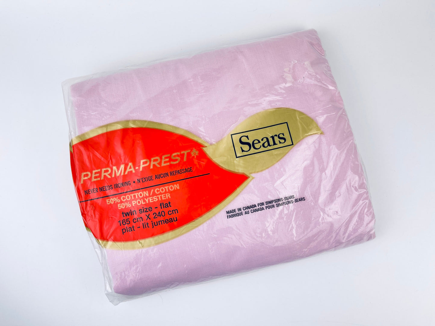 Product image for 'vintage sears perma prest pink twin flat sheet 50 50 cotton polyester blend new old stock nos made in canada' (view 33b662)