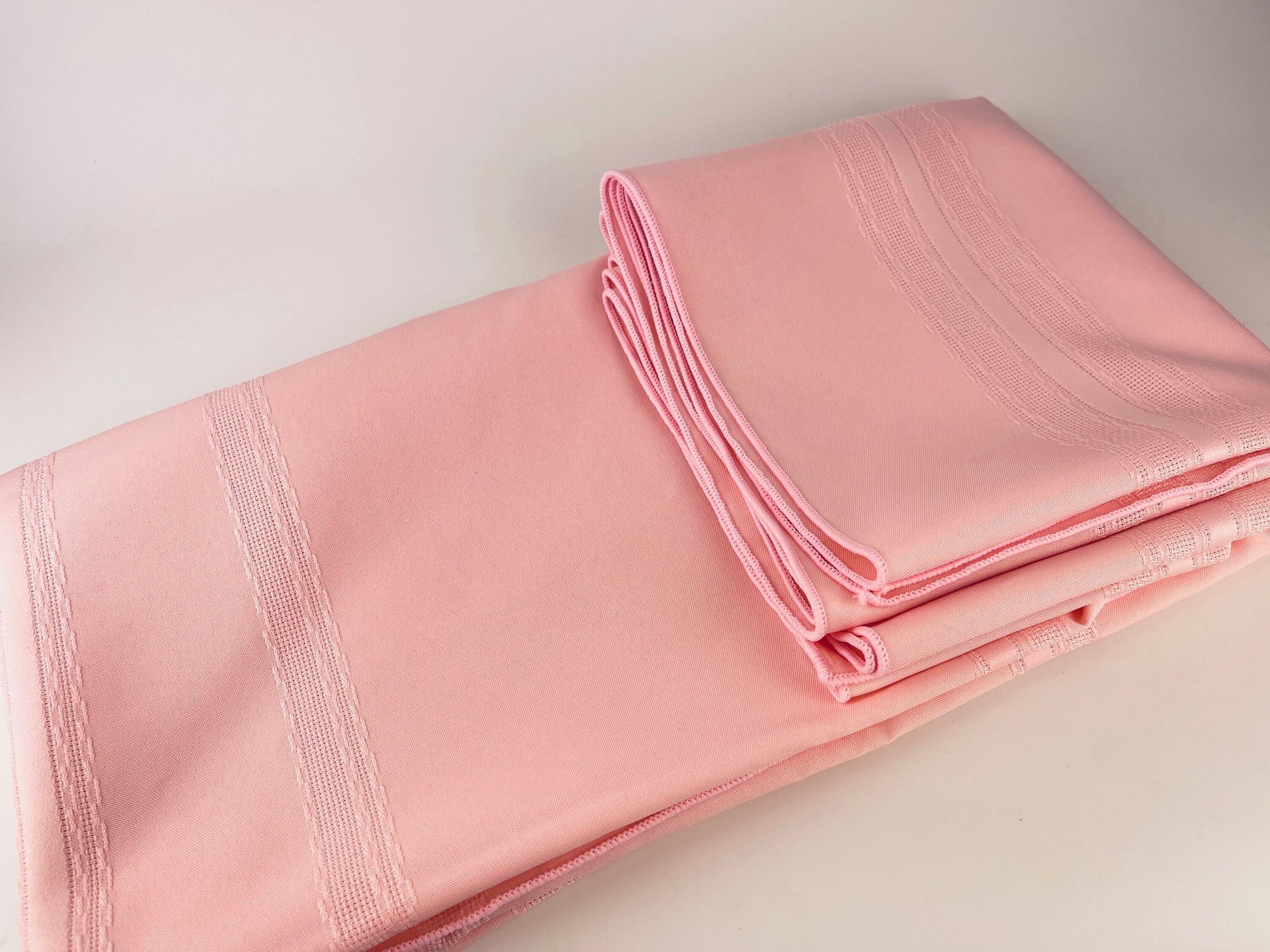 Product image for 'vintage pink rectangular tablecloth 90s tablescape textured ribbon stripes' (view b2bb4c)
