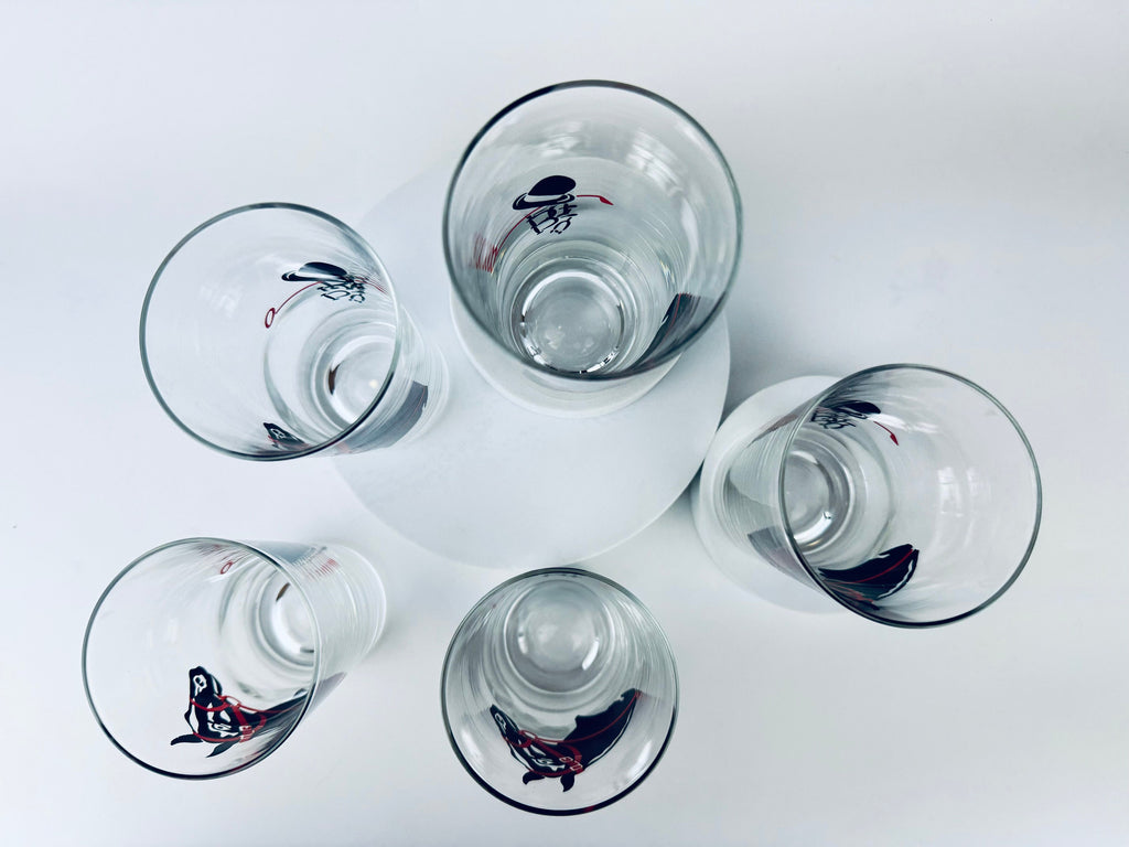 Product image for 'vintage racing kentucky derby hat horse equestrian drinking highball barware glasses federal glass set of five 5' (view cee32a)