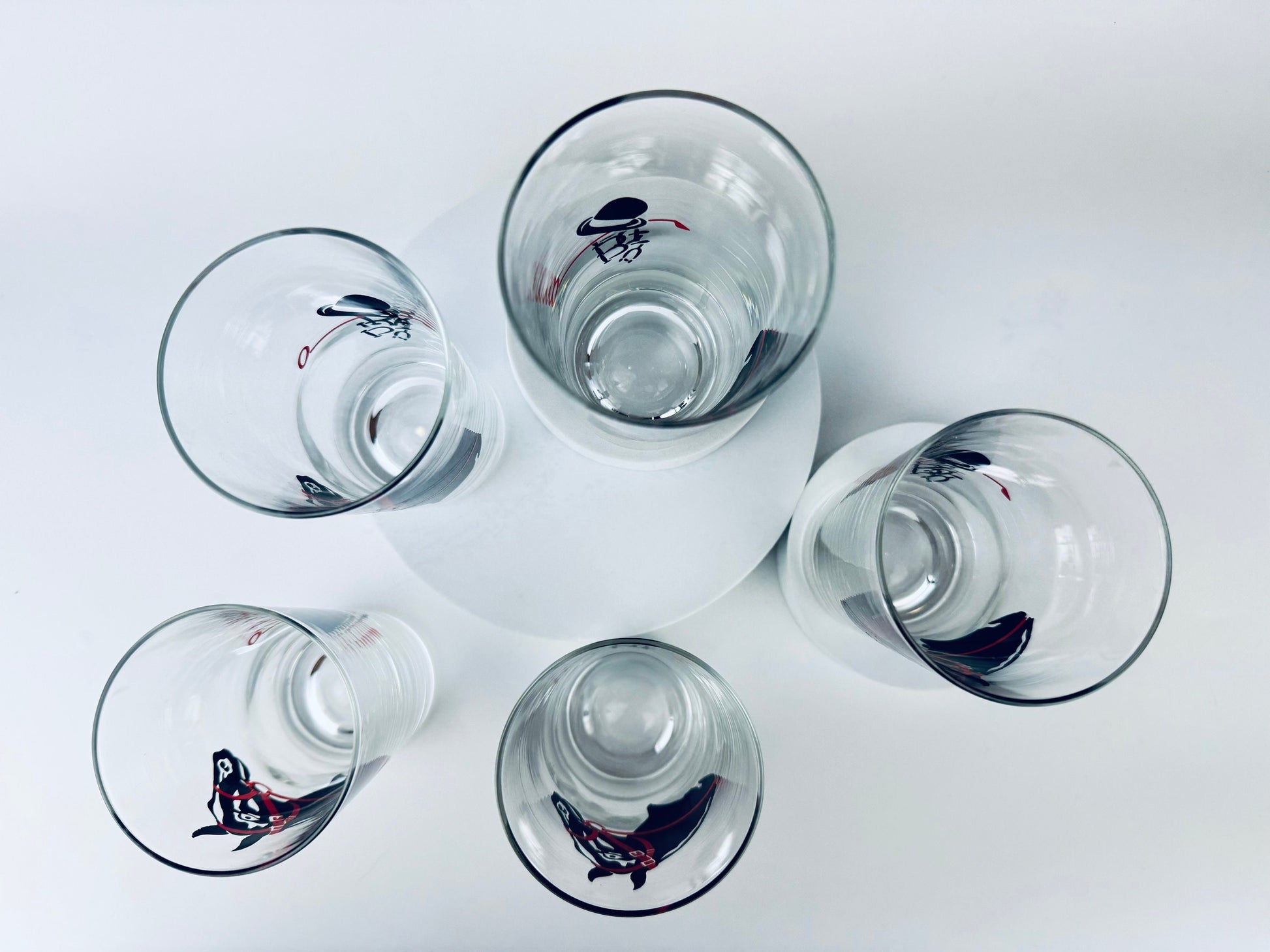Product image for 'vintage racing kentucky derby hat horse equestrian drinking highball barware glasses federal glass set of five 5' (view cee32a)