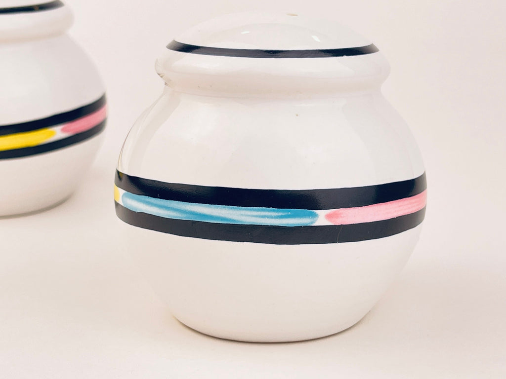 Product image for 'vintage 80s style pastel striped ceramic salt pepper shakers' (view bcca33)