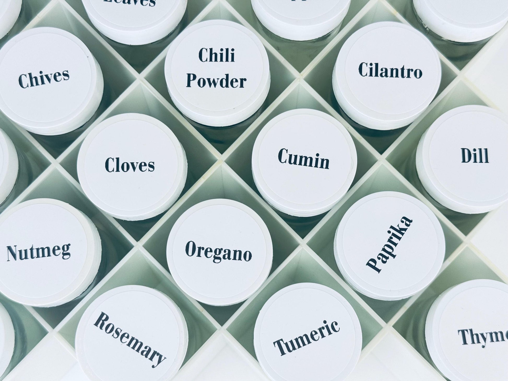 Product image for 'vintage white plastic copco modular wall spice rack designed by lubge randel set of eighteen 18' (view 92e05d)