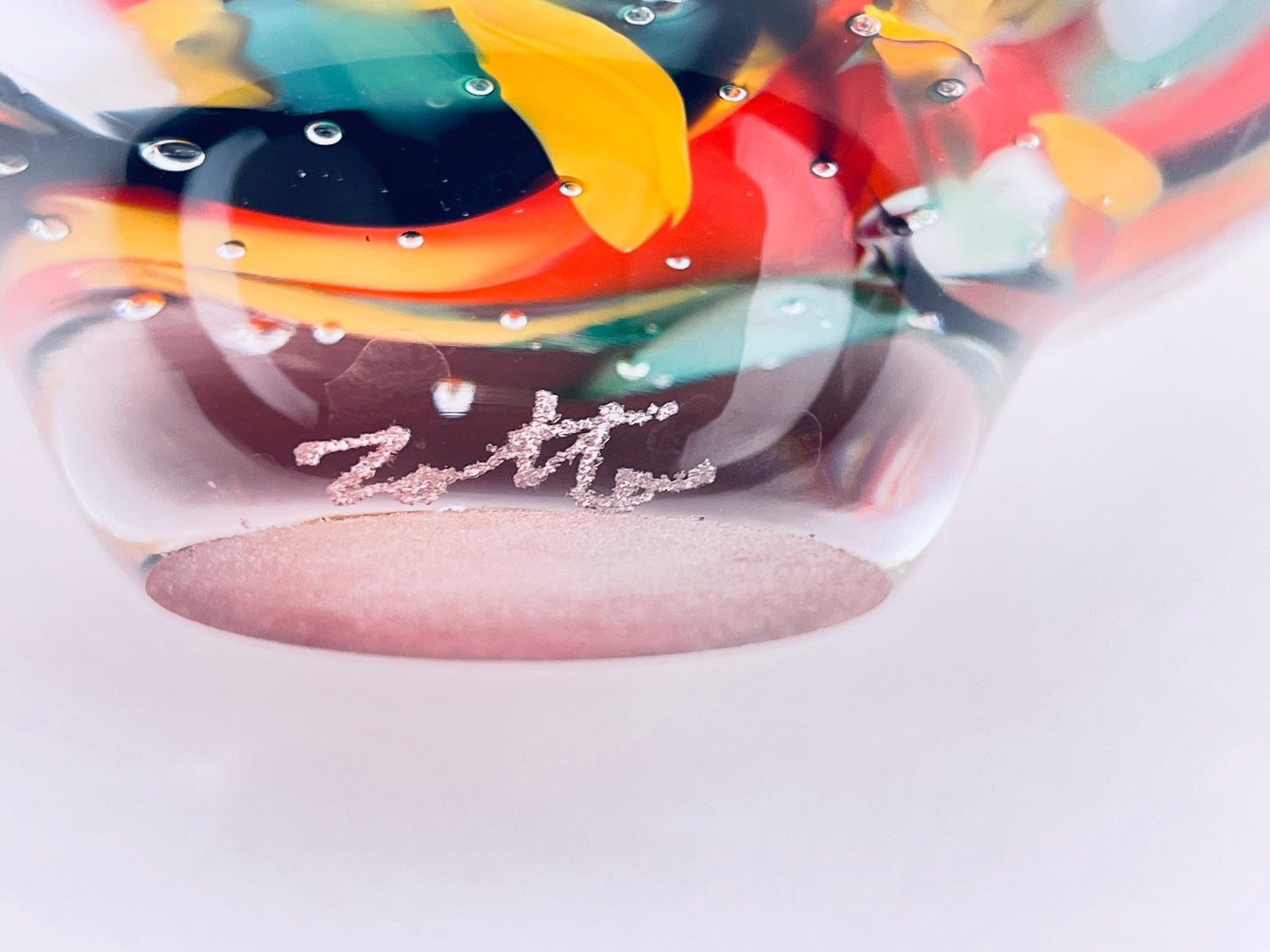 Product image for 'vintage raymond zotto round handblown art glass vase controlled bubbles heavy bottom zotto signed' (view 15fe5f)
