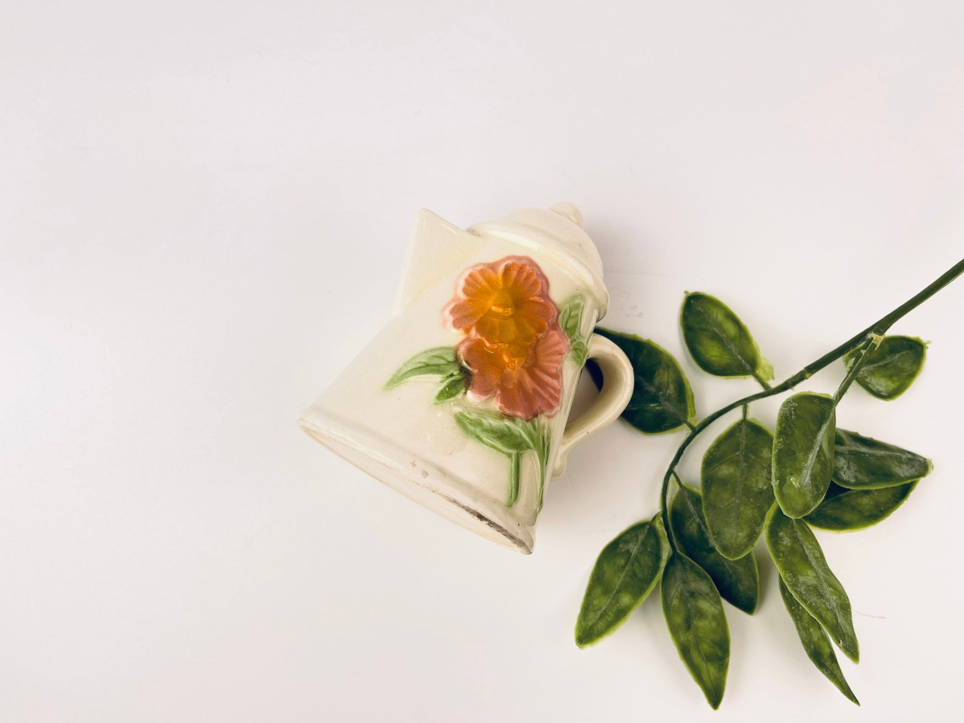Product image for 'vintage pink floral ceramic watering jug with elegant crazing shabby chic garden accent' (view a20a1a)