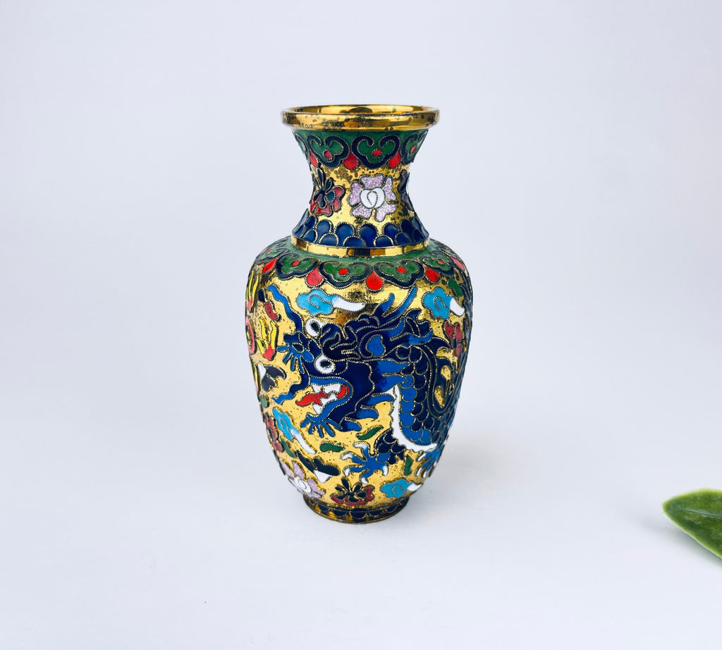 Product image for 'vintage small brass cloisonne vase chinese dragon pattern attractive aged patina' (view 279279)