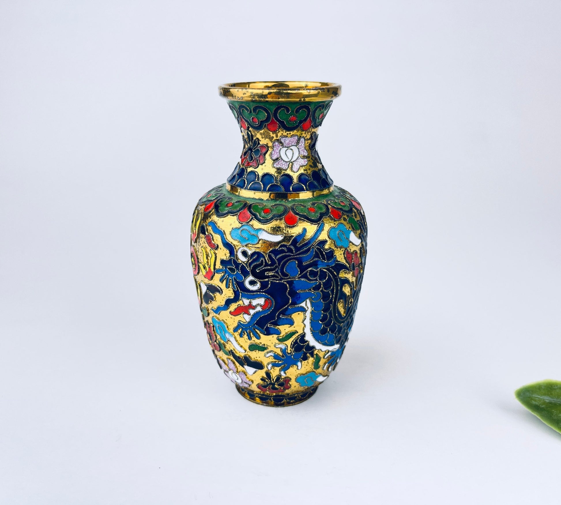 Product image for 'vintage small brass cloisonne vase chinese dragon pattern attractive aged patina' (view 279279)