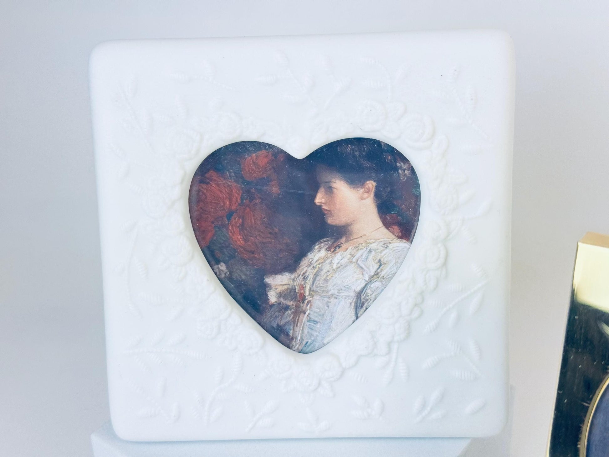 Product image for 'vintage brass white ceramic floral heart shaped tabletop picture frames sold separately' (view 36f898)