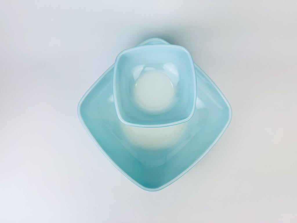 Product image for 'vintage rare pyrex chip n dip turquoise square glass bowl set made in usa promotional hostess collaboration 1959' (view 9a5103)