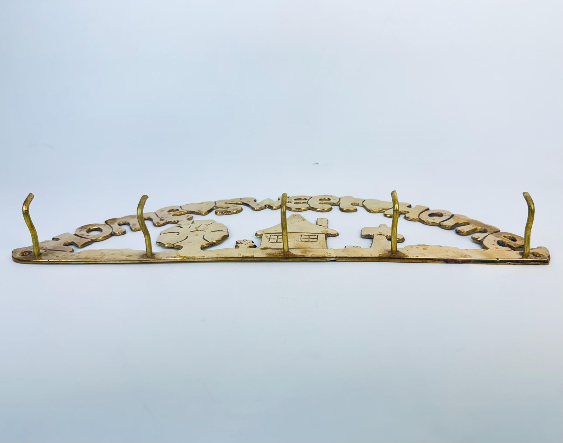 Product image for 'vintage brass home sweet home wall hooks coat key holder wall mounted cottage scene' (view 7620aa)