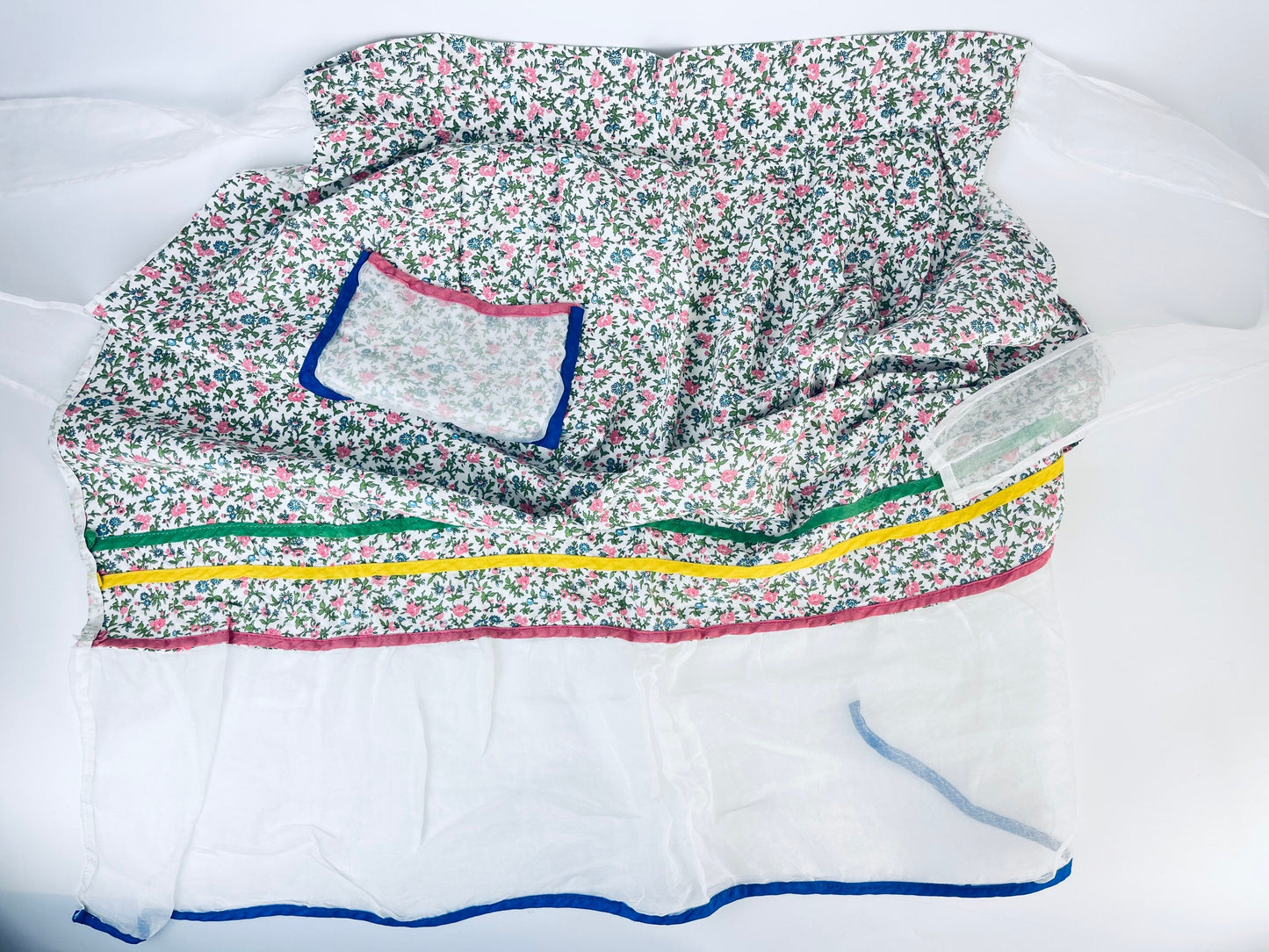 Product image for 'vintage pink floral long waisted pocket apron sheer organza ruffle skirt bottom' (view 5015e6)