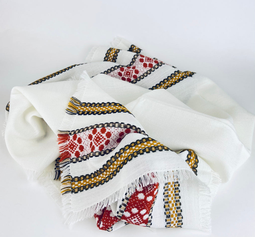 Product image for 'vintage square linen fringe table cloth striped geometric pattern' (view f47fd7)