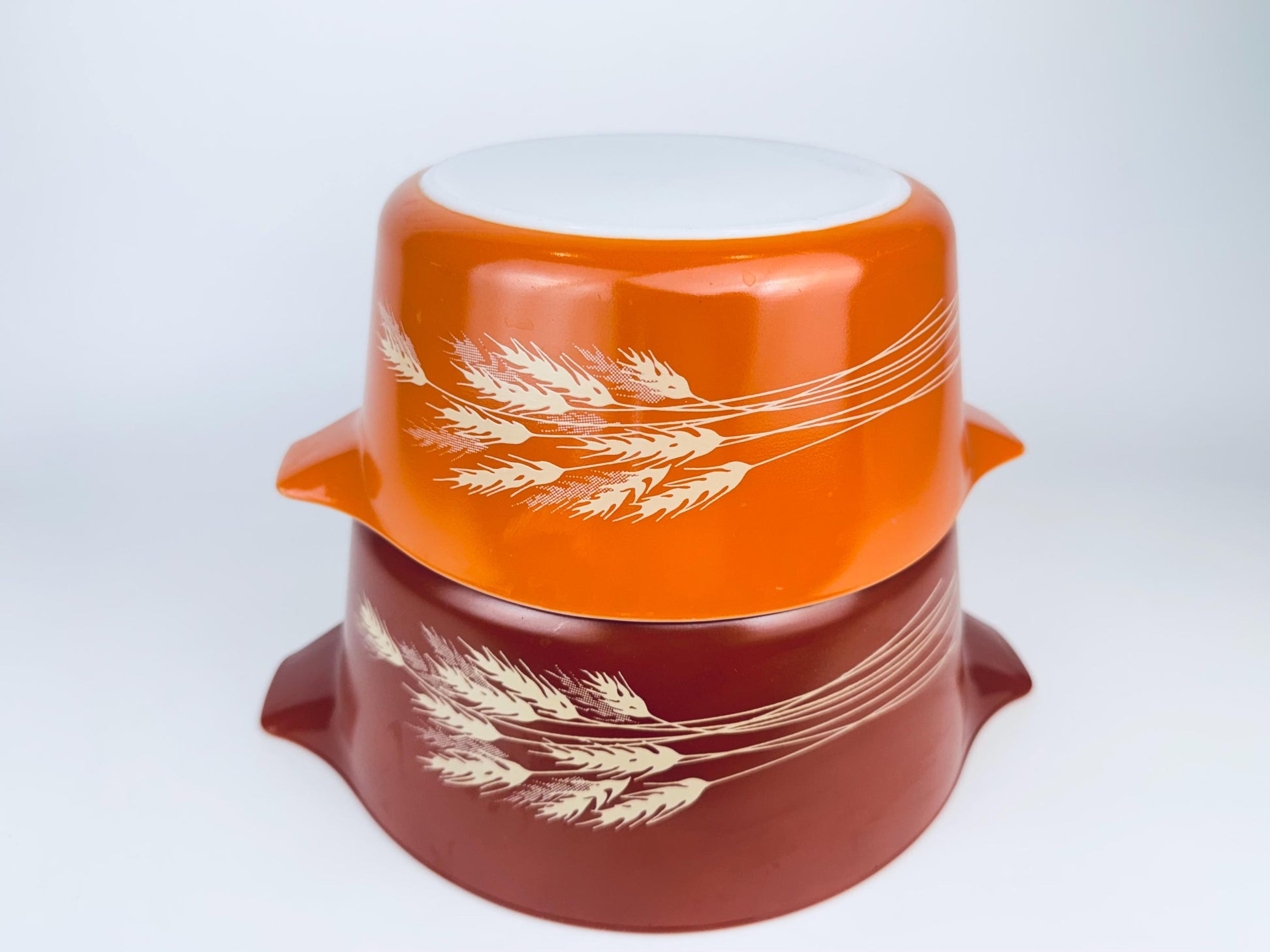 Product image for 'vintage autumn harvest wheat pattern pyrex bright orange casserole dishes dishes sold separately' (view bfa793)