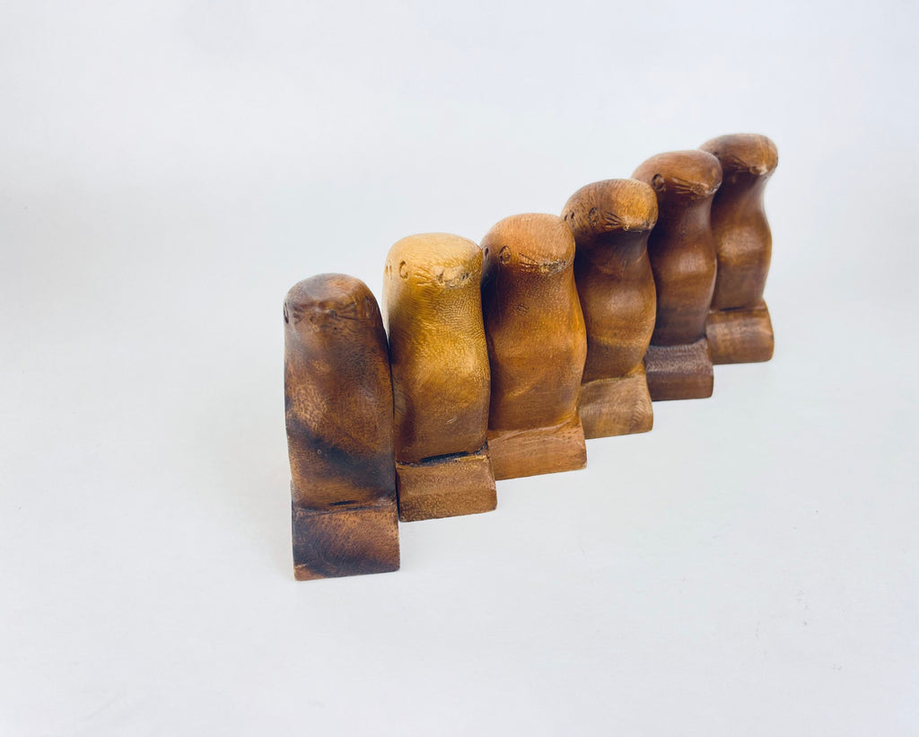 Product image for 'vintage hand carved wooden sea lion napkin ring holders set of five 5' (view 1f4e11)