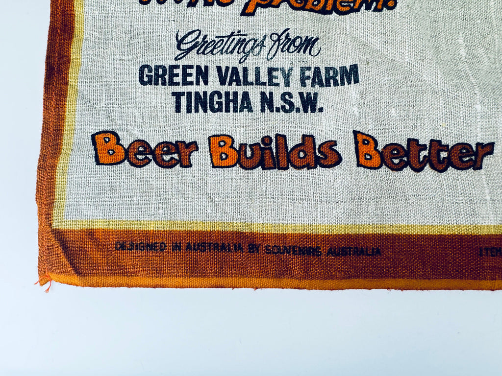 Product image for 'vintage australian handprinted linen tea towel beer builds better bodies australian barware souvenir' (view 9b92ae)