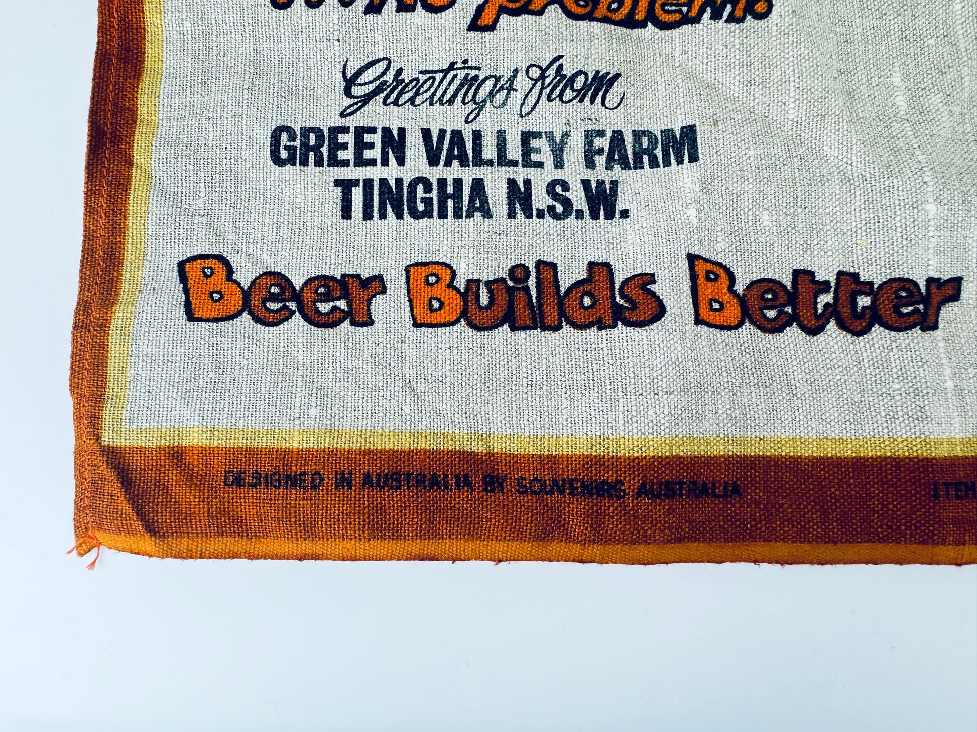 Product image for 'vintage australian handprinted linen tea towel beer builds better bodies australian barware souvenir' (view 9b92ae)