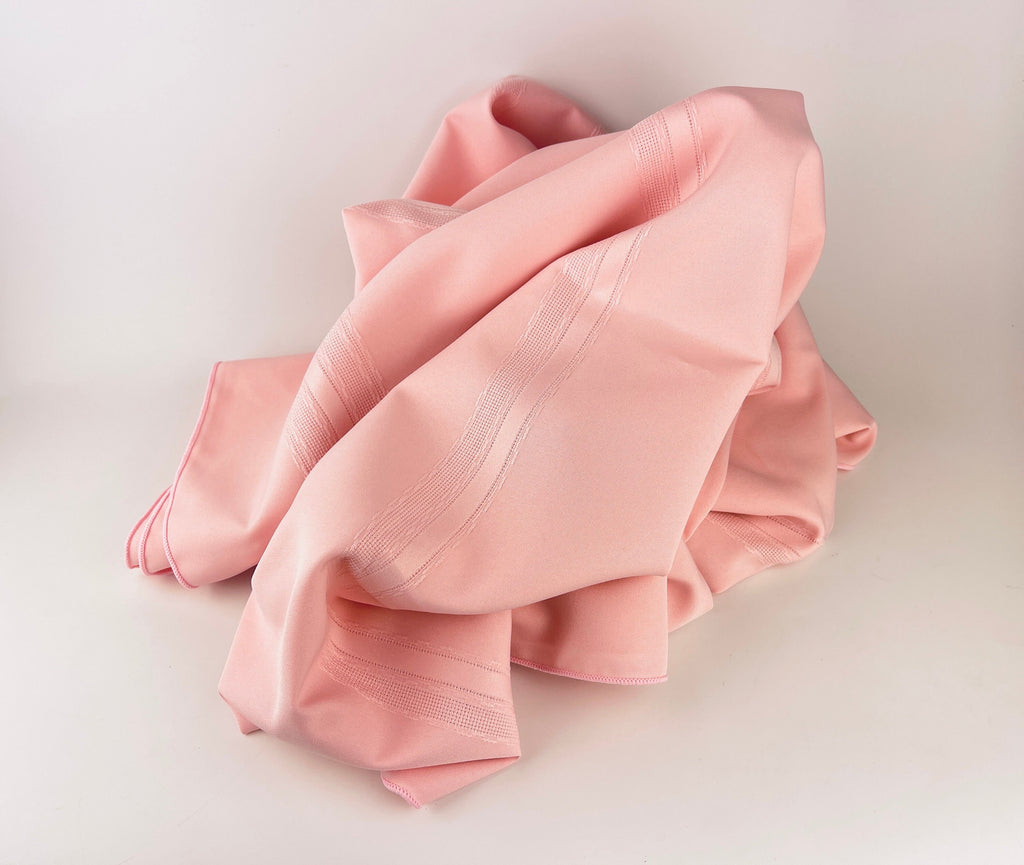 Product image for 'vintage pink rectangular tablecloth 90s tablescape textured ribbon stripes' (view 37c1ba)