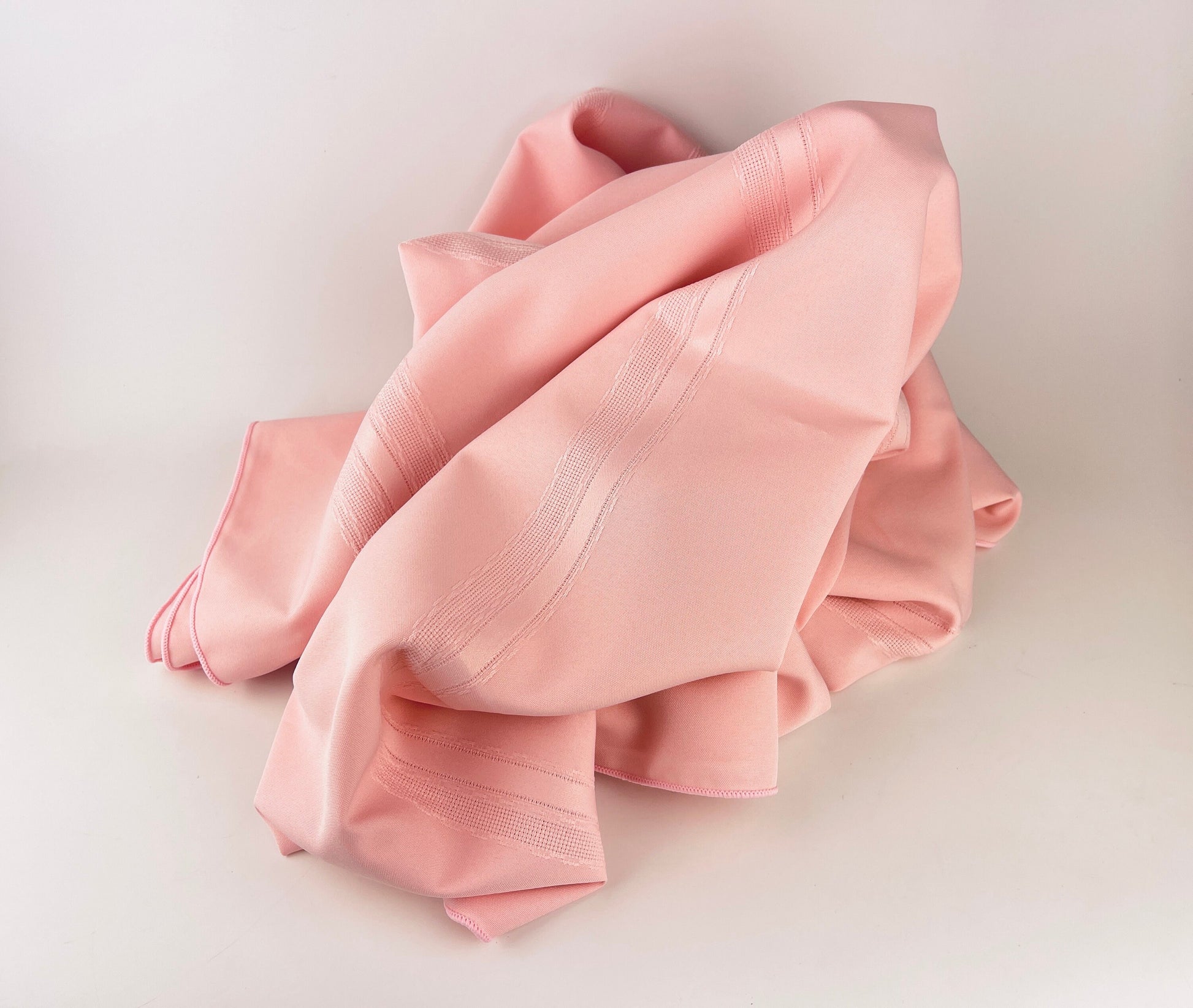 Product image for 'vintage pink rectangular tablecloth 90s tablescape textured ribbon stripes' (view 37c1ba)