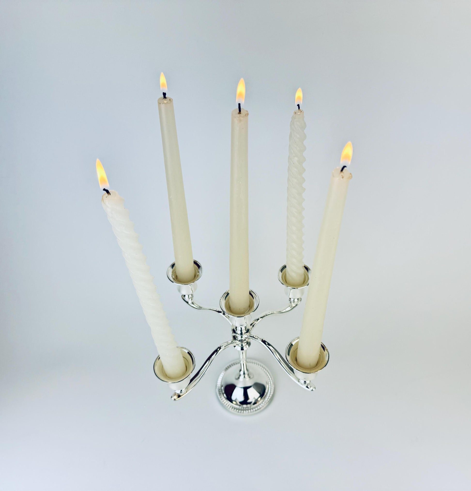 Product image for 'vintage ornate silver plated candelabra candlestick holder green felt bottom made in england' (view 8eaf16)