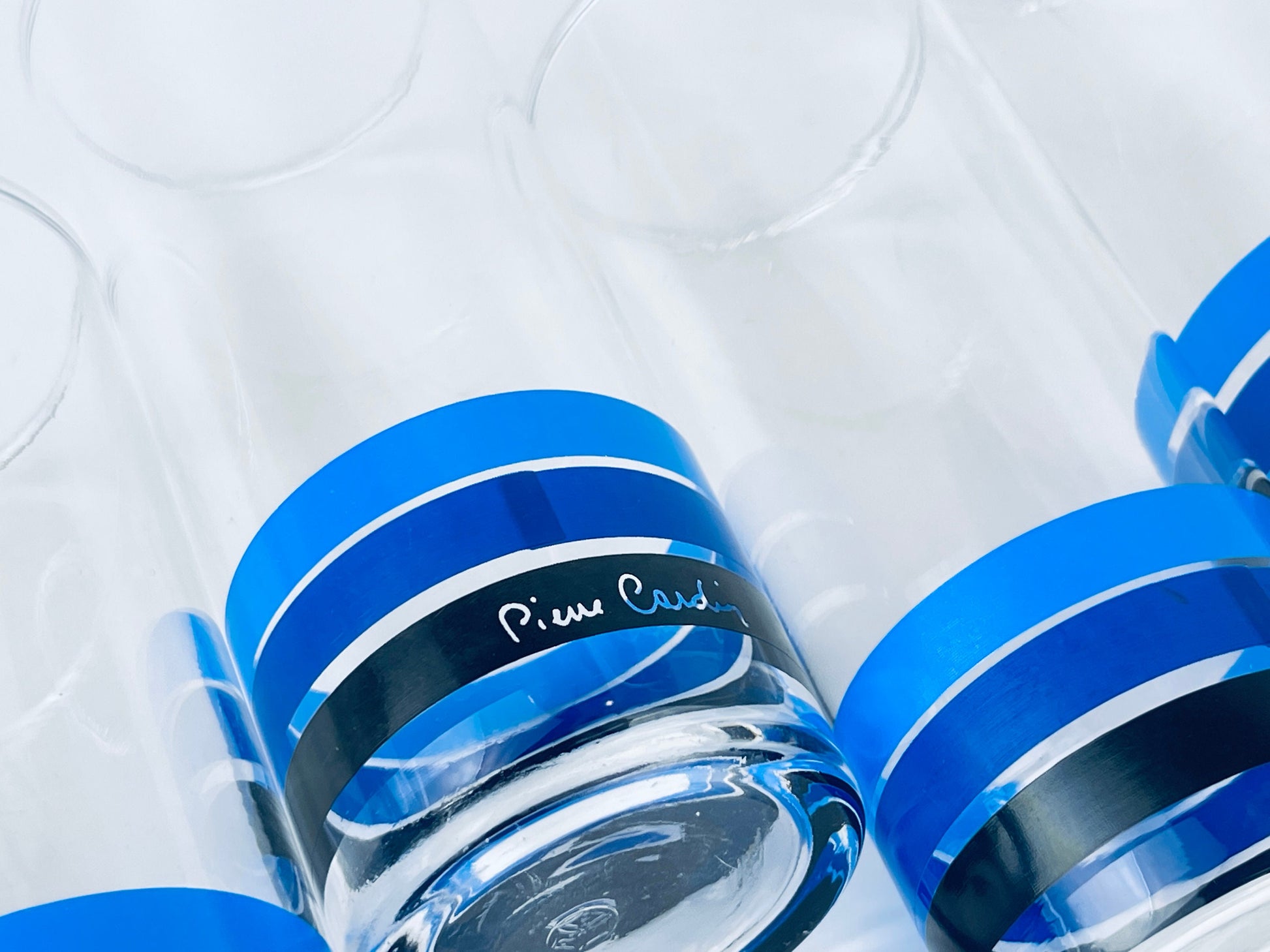 Product image for 'vintage pierre cardin blue ombre striped zombie glasses set of five 5 sasaki glass company made' (view 6baafc)