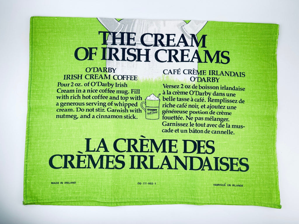 Product image for 'vintage odarby the cream of irish creams linen tea towel statement towel made in ireland en francais' (view 401d39)