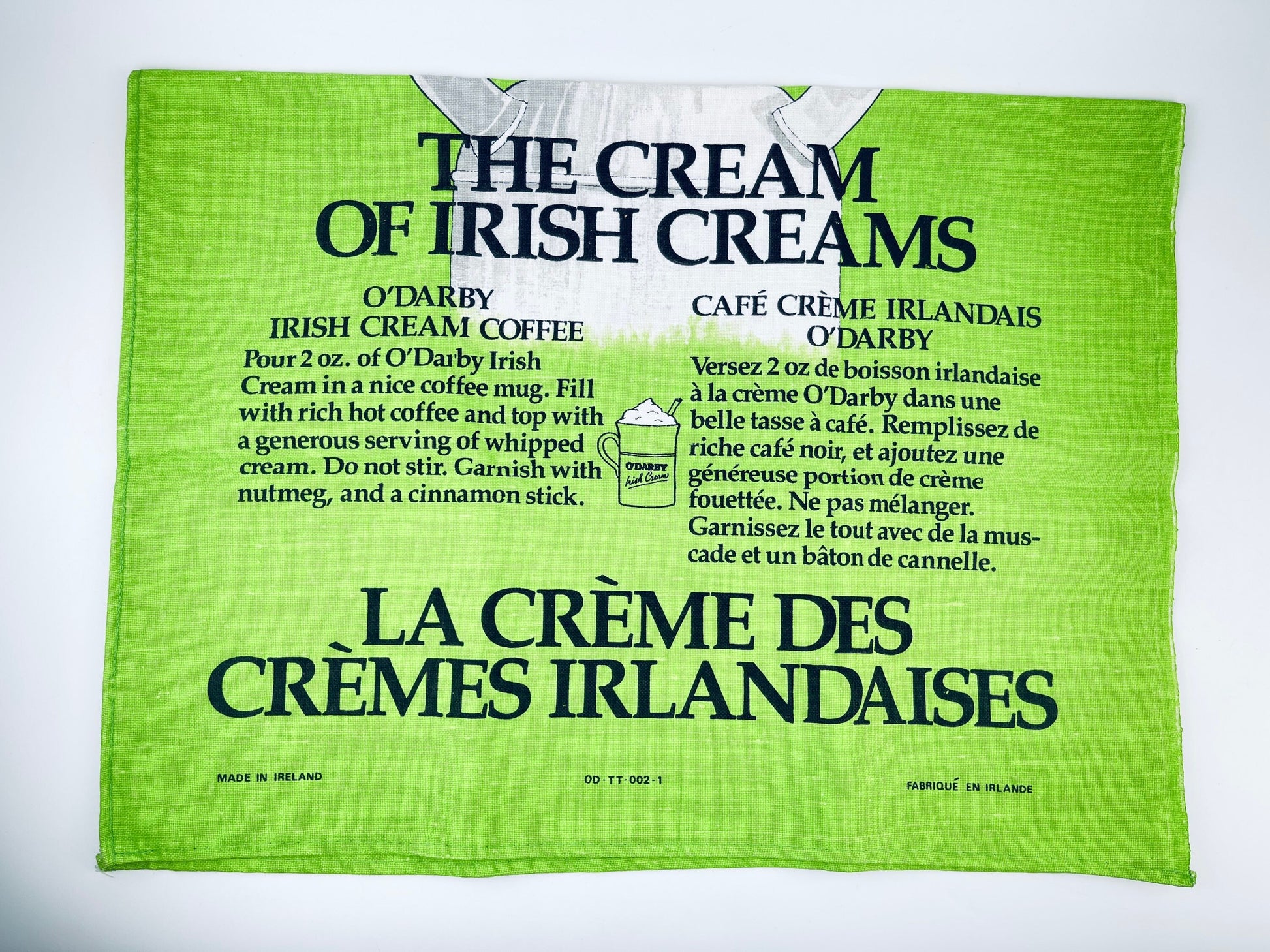 Product image for 'vintage odarby the cream of irish creams linen tea towel statement towel made in ireland en francais' (view 401d39)