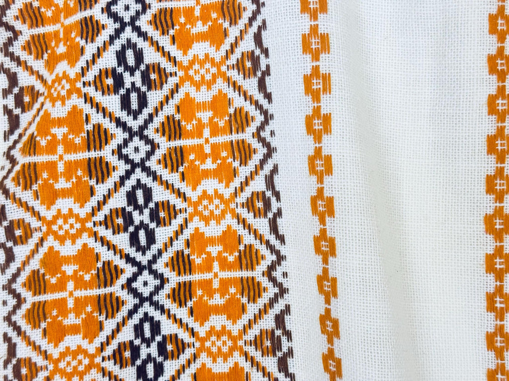 Product image for 'vintage embroidered brown orange geometric pattern beige table cloth 48 x 60' (view 0f9b05)