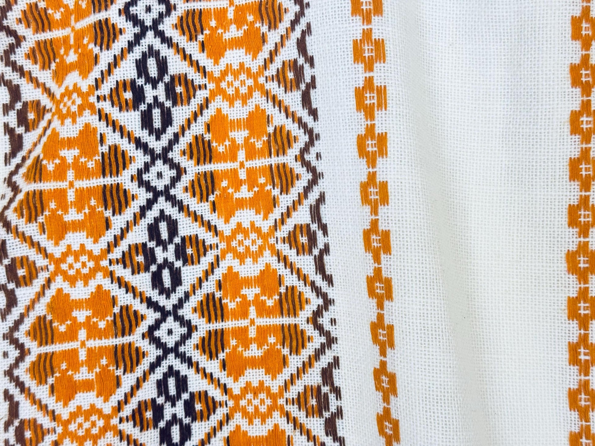 Product image for 'vintage embroidered brown orange geometric pattern beige table cloth 48 x 60' (view 0f9b05)