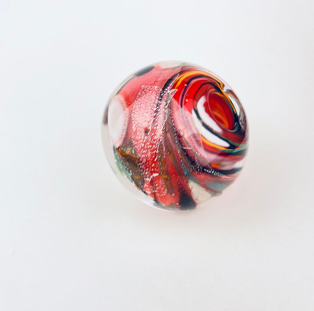 Product image for 'vintage raymond zotto round handblown art glass vase controlled bubbles heavy bottom zotto signed' (view 0bb518)