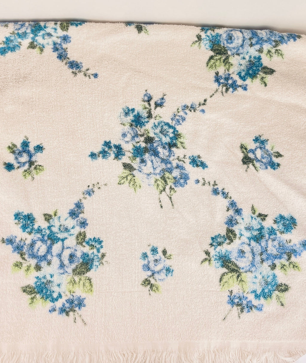 Product image for 'vintage blue floral fringe bath towel cotton rayon blend made in canada' (view fc5bea)
