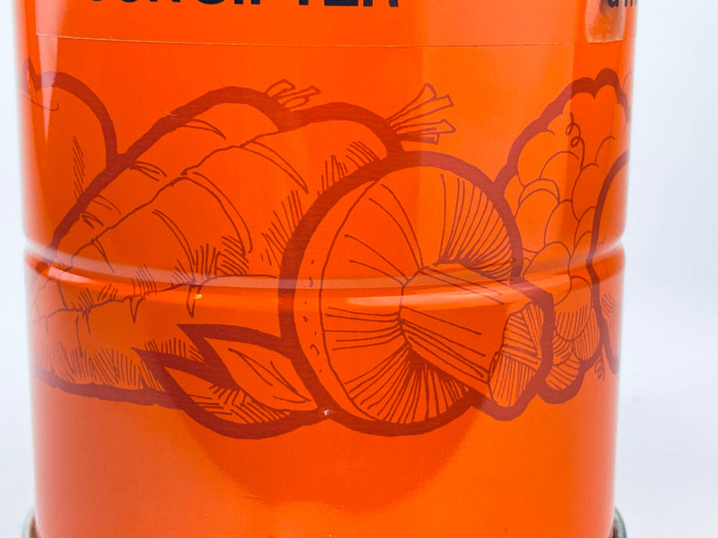 Product image for 'vintage orange metal flour sifter merry mushroom veggie pattern three 3 screen layers new old stock nos' (view 299d9e)