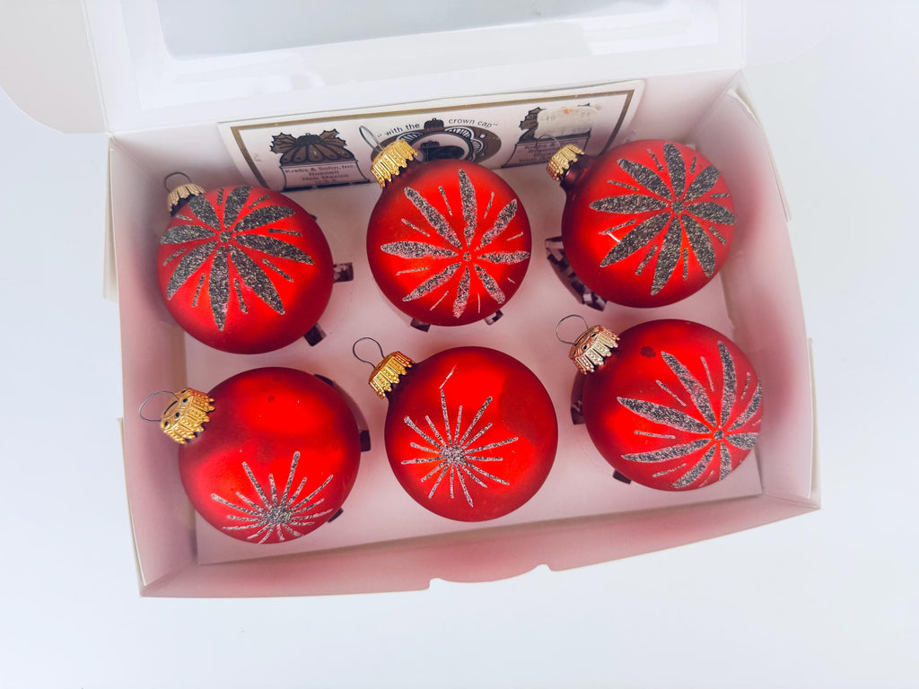 Product image for 'vintage red gold glitter mecury glass christmas tree ornaments set of six 6 made in western germany by krebs sohn' (view 9454b7)