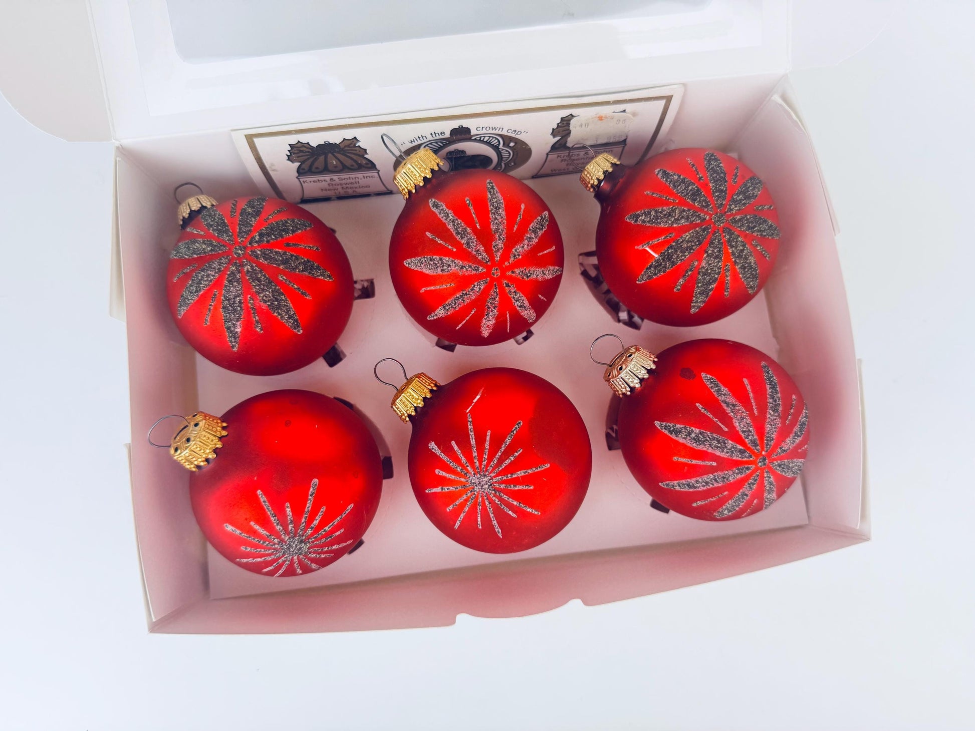 Product image for 'vintage red gold glitter mecury glass christmas tree ornaments set of six 6 made in western germany by krebs sohn' (view 9454b7)