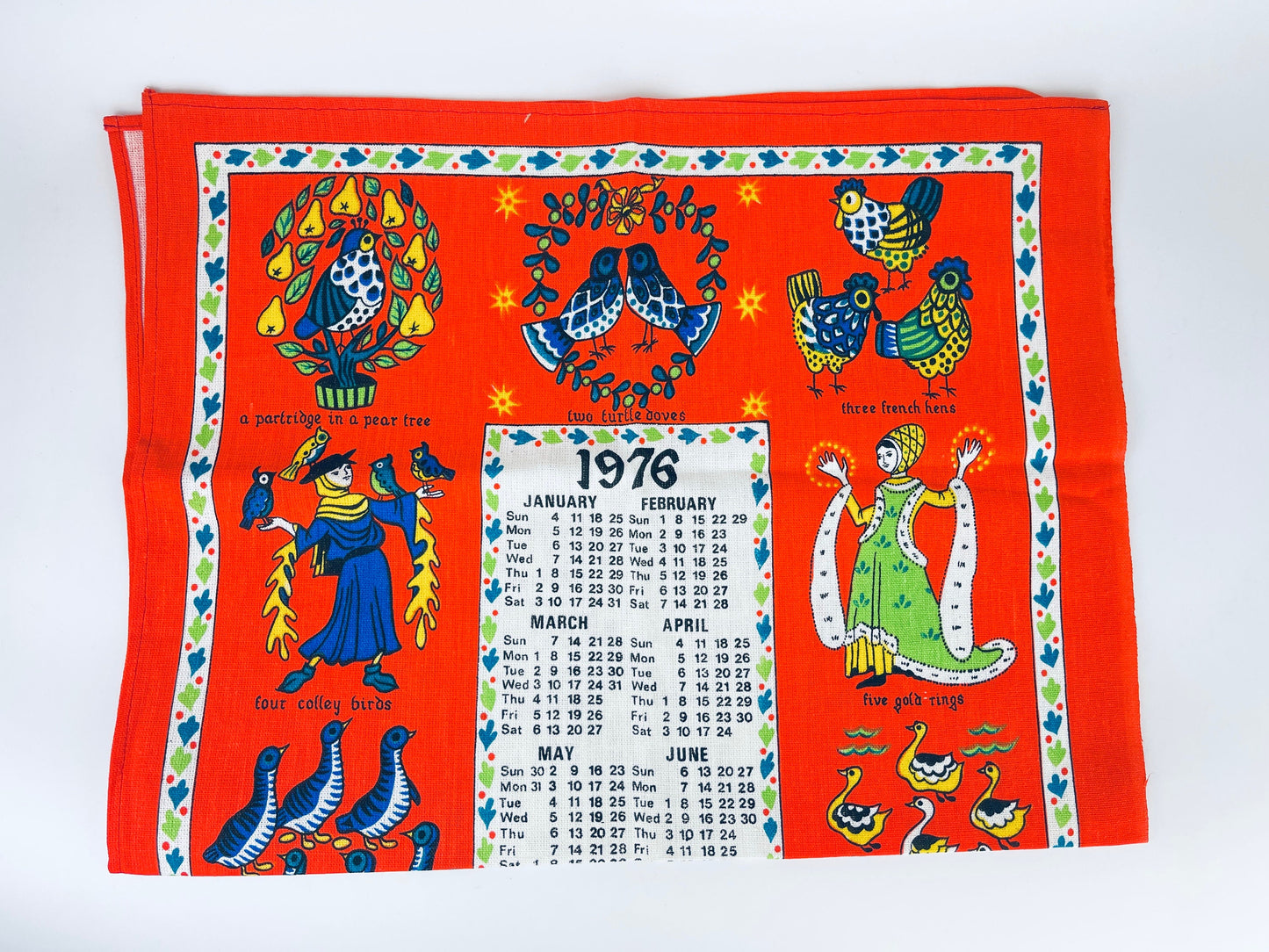 Product image for 'vintage 1976 calendar linen tea towel wall hanging 12 days of christmas christmas birthday gift' (view a43406)