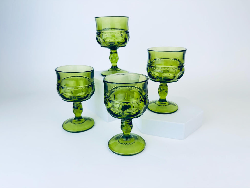 Product image for 'vintage avocado green kings crown thumbprint indiana pressed glass glassware sets sold separately' (view 7fd2cc)