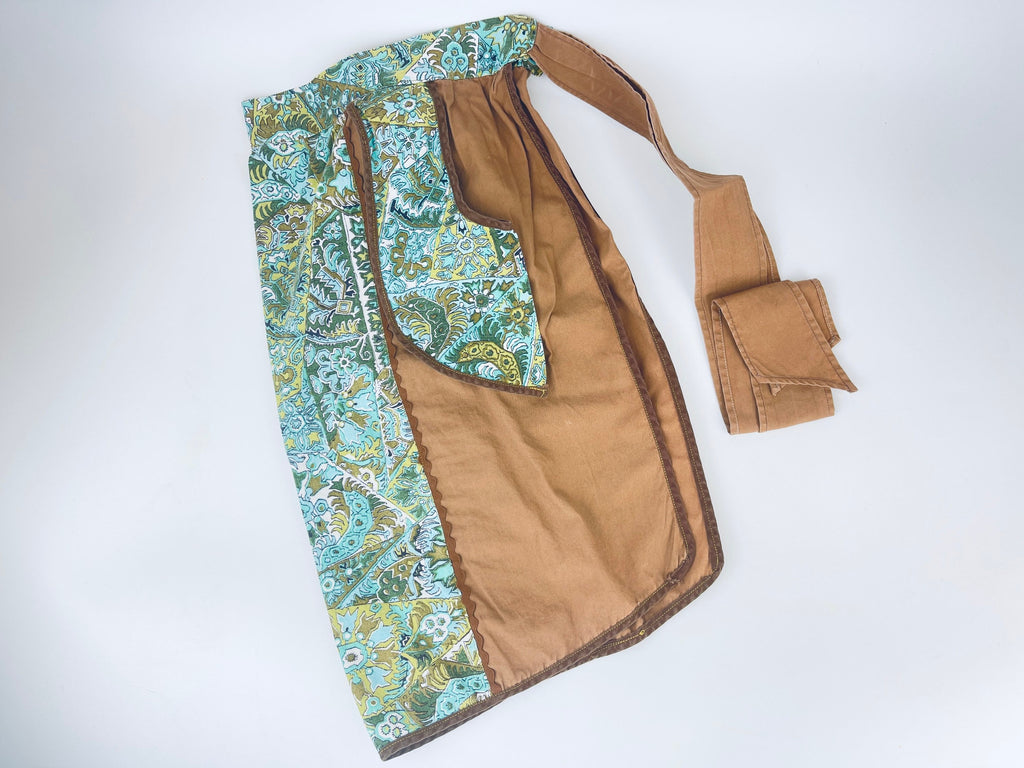Product image for 'vintage handmade green brown abstract waist apron dual pockets' (view 2899f1)