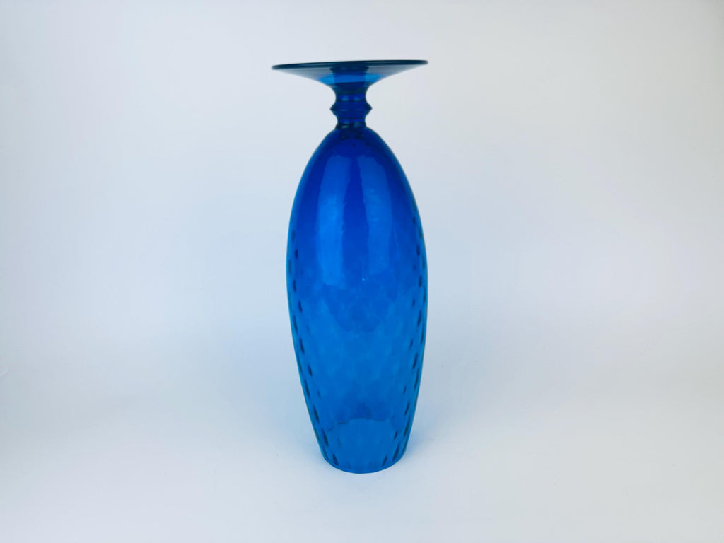 Product image for 'vintage tall italian empoli art glass footed pedestal vase cobalt blue diamond optic design made in italy' (view 77c4f2)