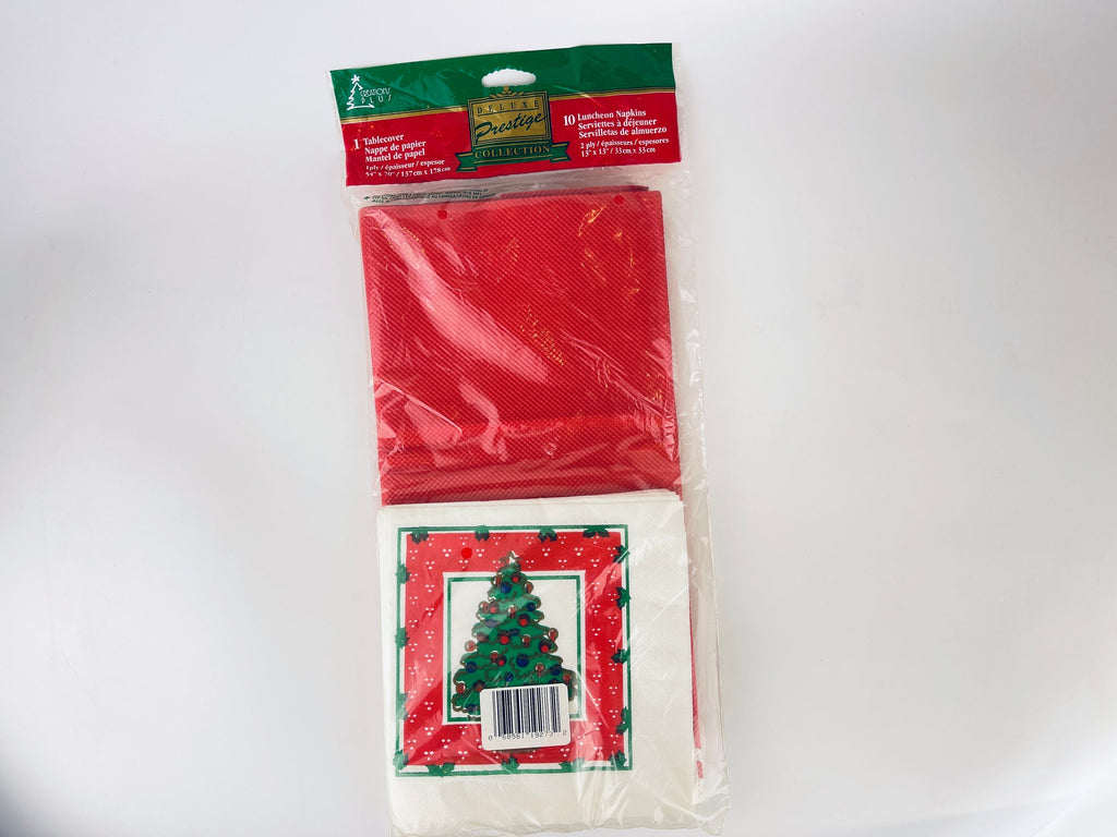 Product image for 'vintage rectangular paper christmas tablecloth napkin set 54 x 70 new old stock nos made in canada' (view 369dff)