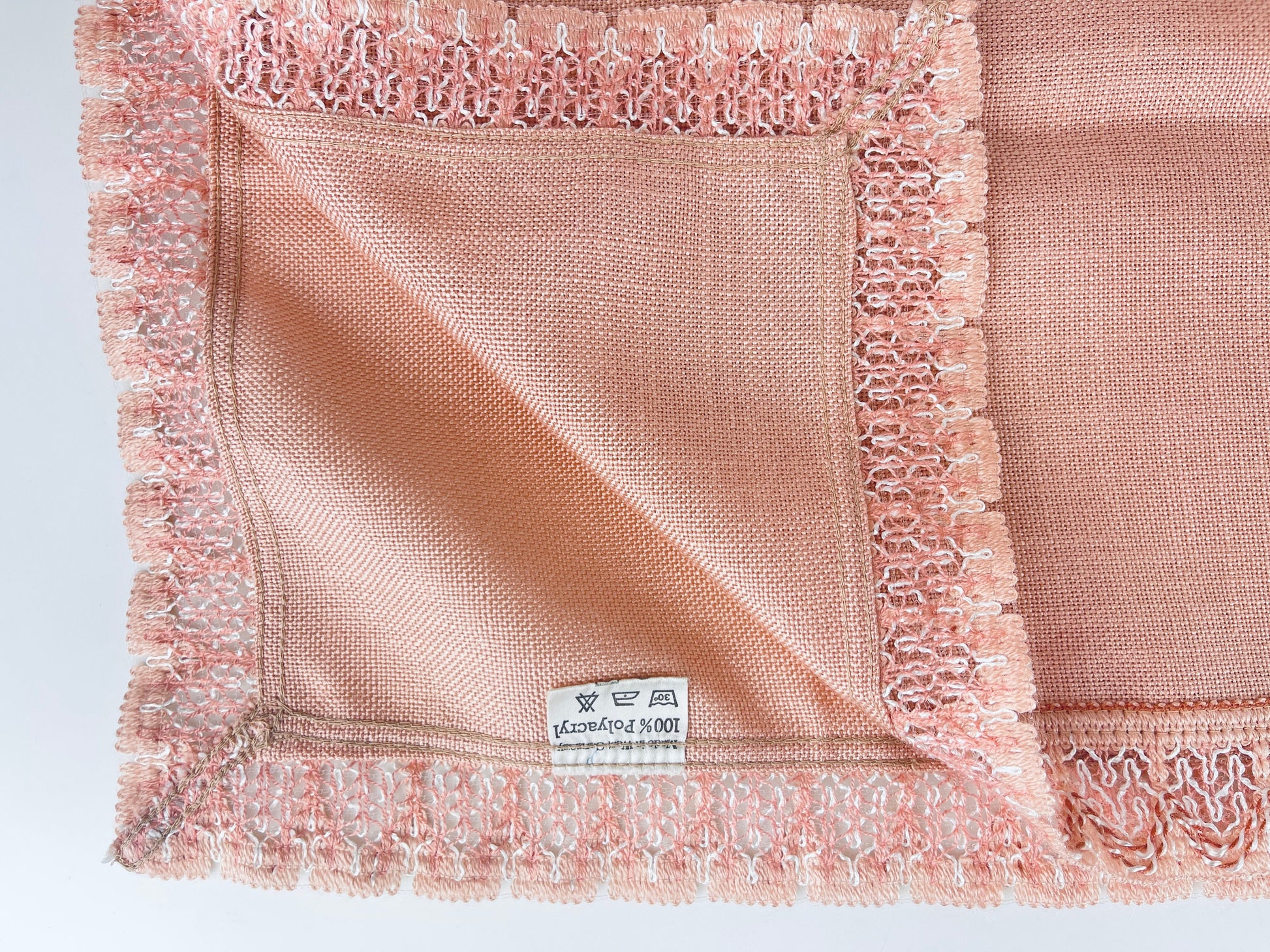 Product image for 'vintage light pink square tablecloth 30 x 31 made in western germany 100 polyacryl' (view 2ed3aa)