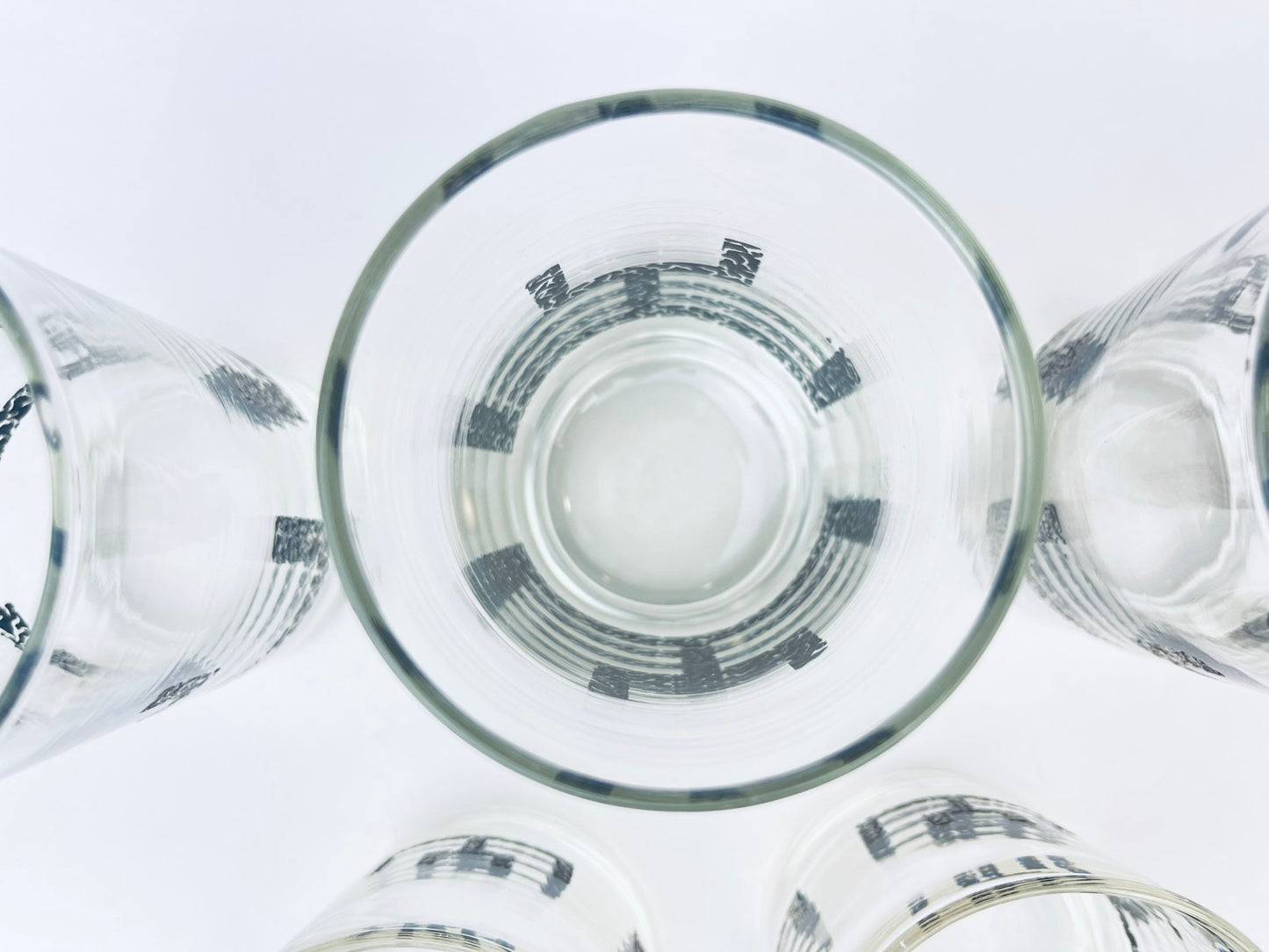 Product image for 'vintage libbey highball lowball glasses set of five 5 textured silver abstract line pattern' (view fded32)