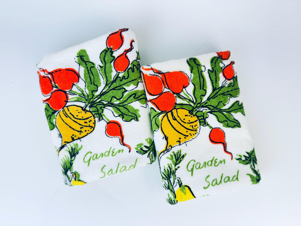Product image for 'vintage vera garden salad kitchen vegetables hand towel apron made in usa by cannon items sold separately new old stock nos' (view 0352a5)