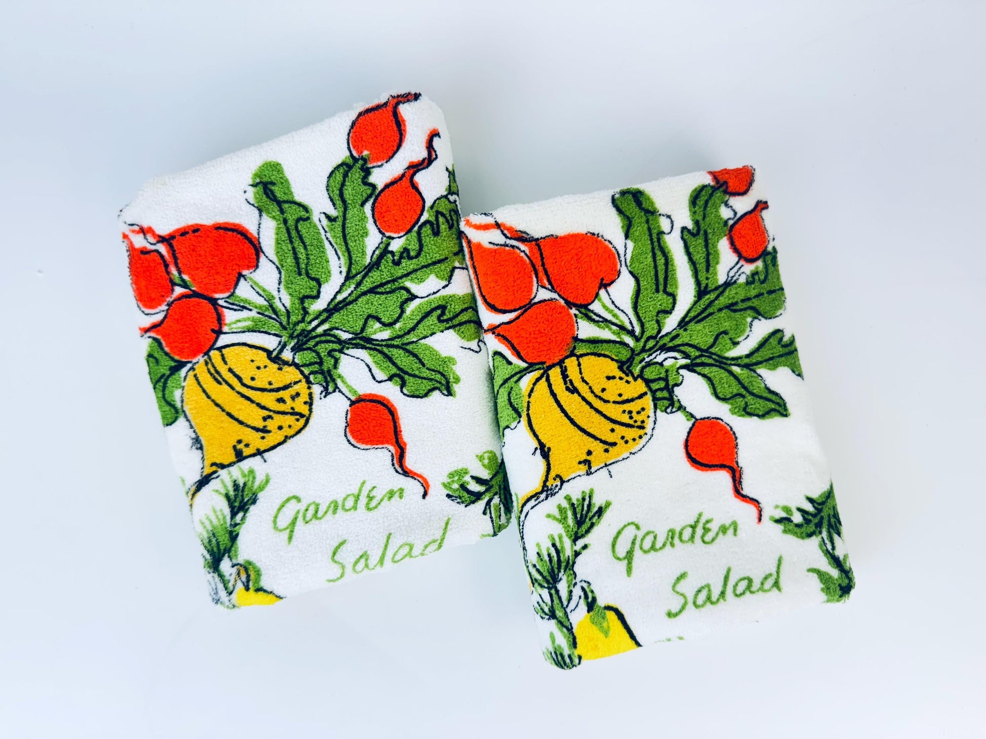 Product image for 'vintage vera garden salad kitchen vegetables hand towel apron made in usa by cannon items sold separately new old stock nos' (view 0352a5)
